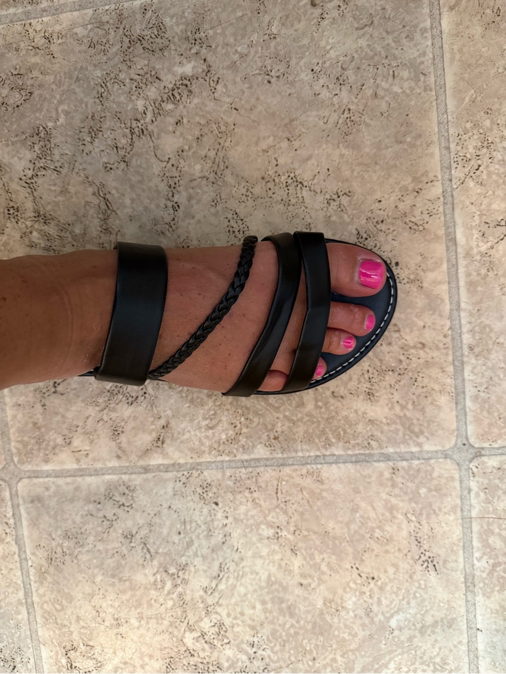 Women's Black Strappy Sandals - Sleek Braided Accent
